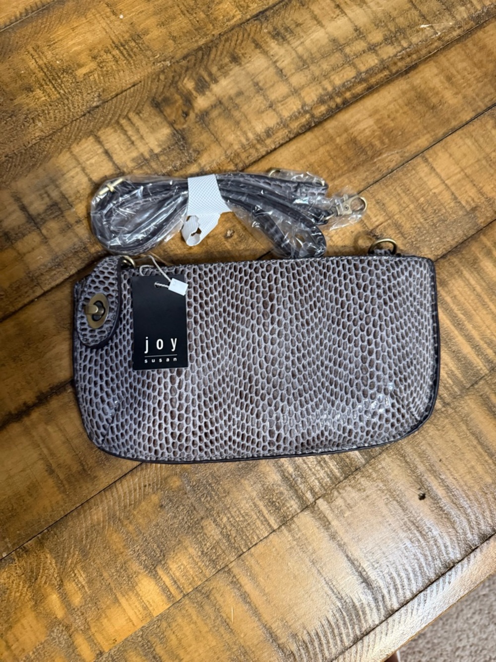 NWT Joy Susan Taupe/ Gray Snake-Embossed Wristlet Crossbody